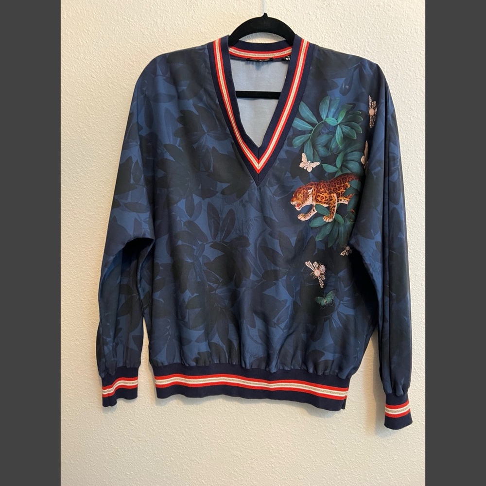 #1598 Ted Baker Houdini Navy Jungle Print Animal Print Top size 3
